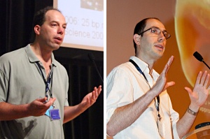 Stephen Quake (left) and Peter Bentley (right) speak at the 2010 A*STAR Scientific Conference
