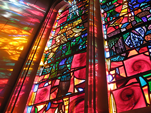 Plasmon resonances on the surface of metal nanoparticles embedded in stained glass can produce remarkable color variations.