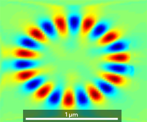 An efficient FDTD simulation can quickly calculate the electric and magnetic field patterns inside a nanocavity laser.