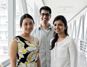 From left to right: Pauline Ng with Asif Javed and Saloni Agrawal from her research team.
