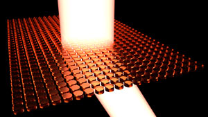 Visualization of the metasurface — a square array of silicon cylinders — manipulating the phase of visible light.