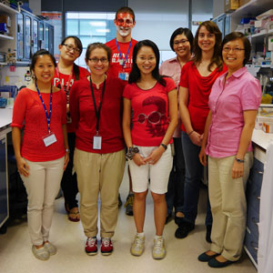 Wong Siew Cheng (far right) and her lab group, including former PhD student Éva Hadadi (third from the left).